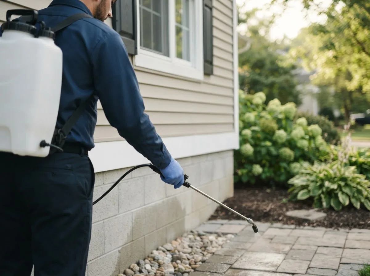 Pest control technician inspecting a home in Warner, OK
